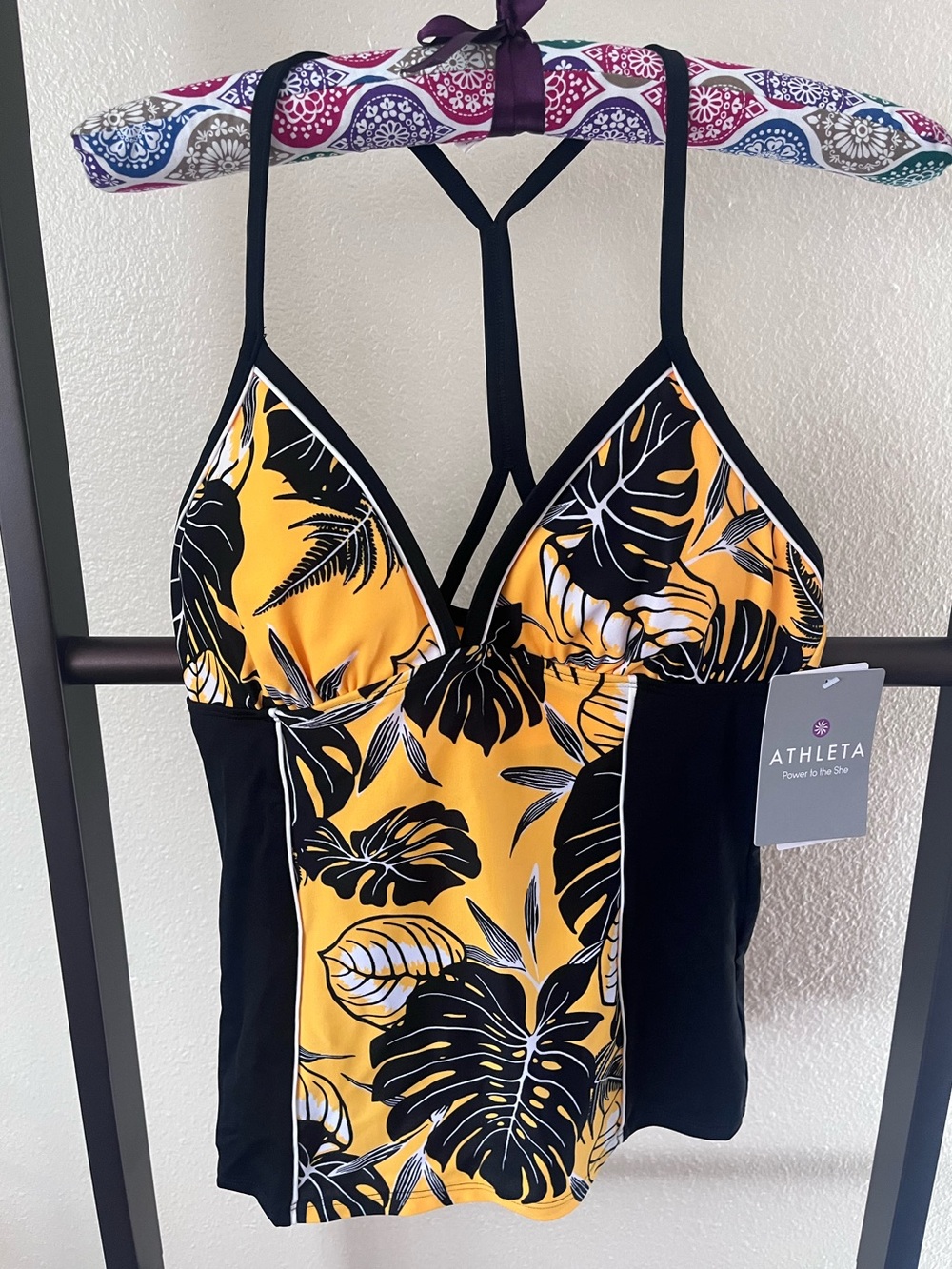 Athleta Yellow & Black Tropical-Print Women’s Swim tankini